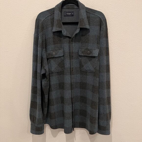 Lucky Brand Men’s Plaid Brushed Jersey Blue Shirt Sz XXL Soft Cozy Gorpcore - Picture 2 of 8